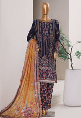 Bin Saeed Stitched 3 Piece Luxury Emb Plain Cotton With Emb Dupatta Vol-01 Suit-NSM-2592 BLUE