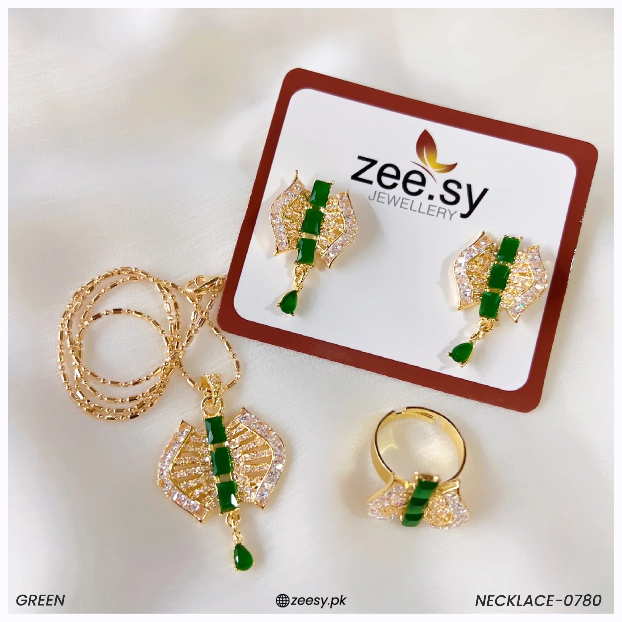 Necklace-0780 Green - Zeesy Jewellery
