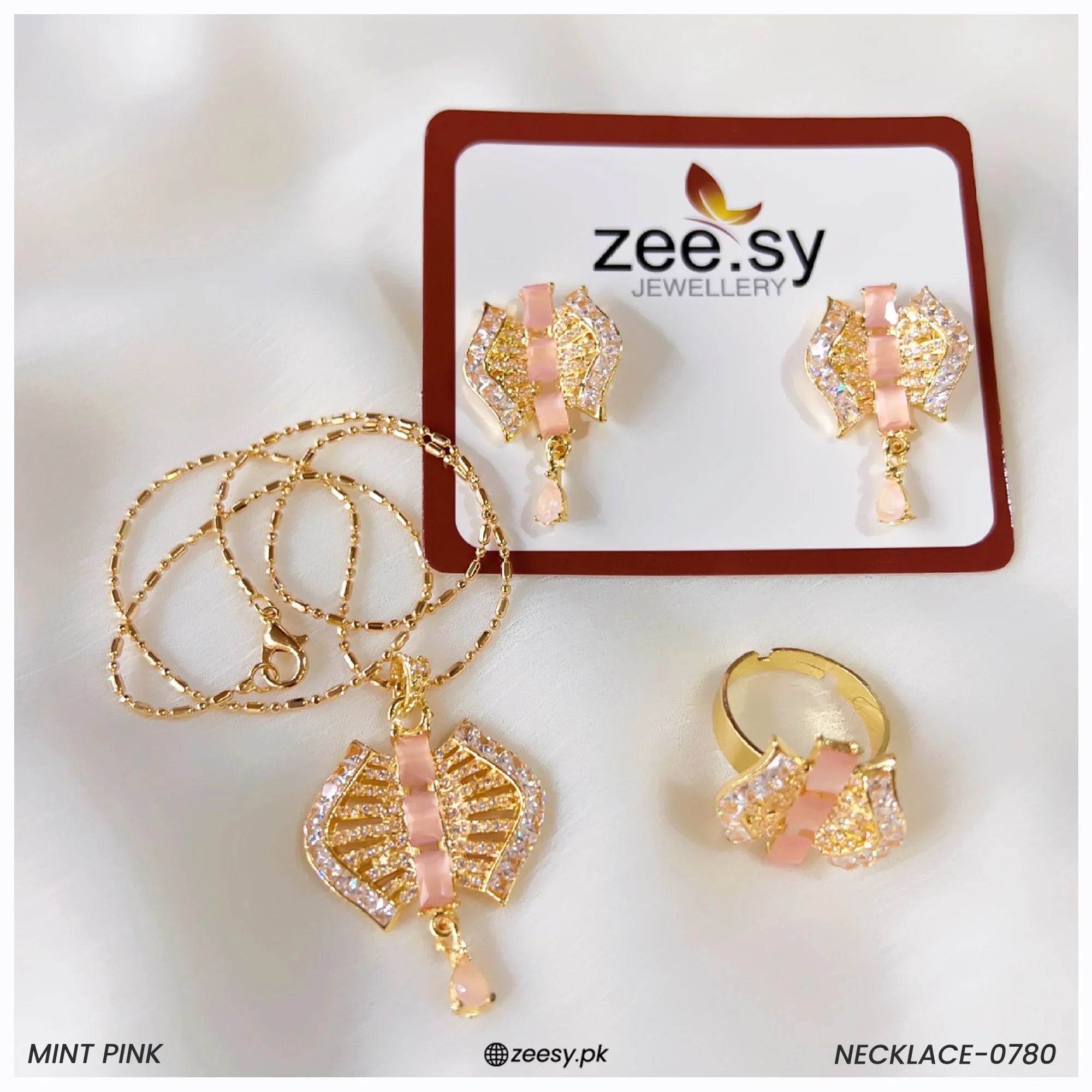 Necklace-0780 Mint Pink - Zeesy Jewellery