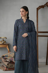 Ayla Studio Stitched 3 Piece Luxe Eid Jacquard Festive Lawn Suit-Neel Kamal