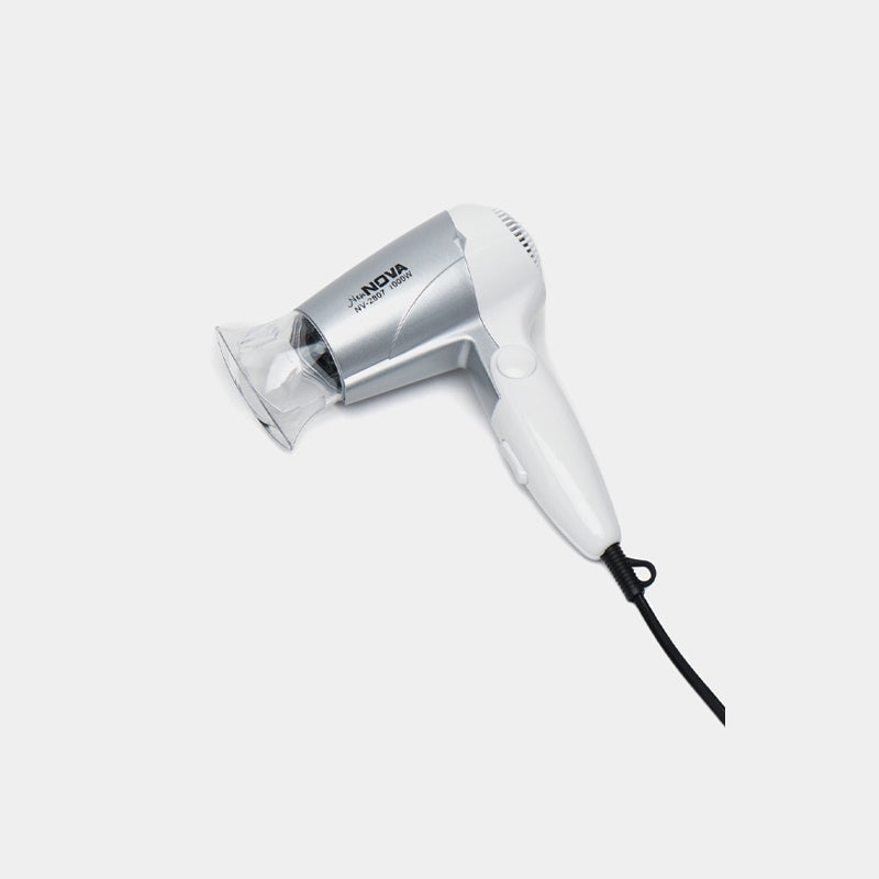 Nova NV-2807 1000W hair dryer front view showing ergonomic handle and nozzle