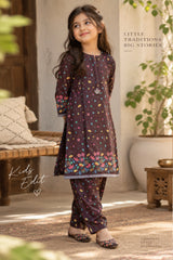 Aroob Stitched Co Ords Summer Suit-D-0273 BROWN
