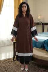 Allechant By Manahils Stitched 2 Piece Georgette Collection'2025-Brown Pop Fringes