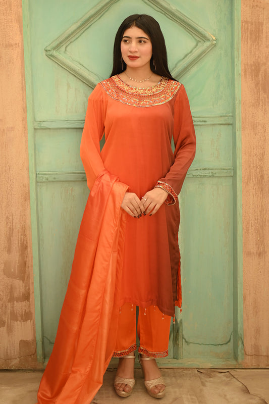 Ramsha Closet Stitched 3 Piece Luxury Formals Collection'2024-10-Noor Orange