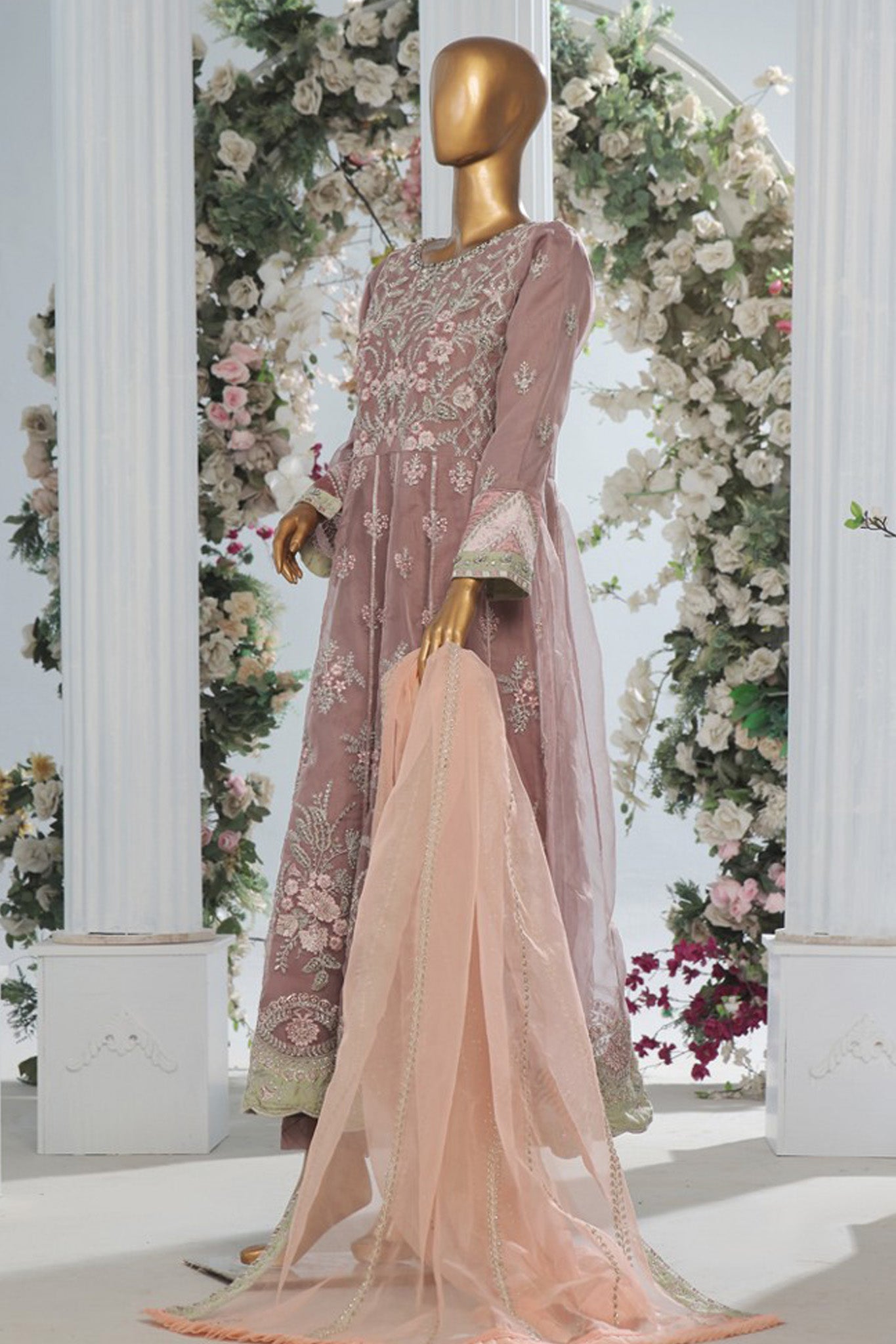 Bin Saeed Stitched 3 Piece Luxury Emb Organza Festive Frock Vol-01 Collection'2024-OWS-1219-Mauve