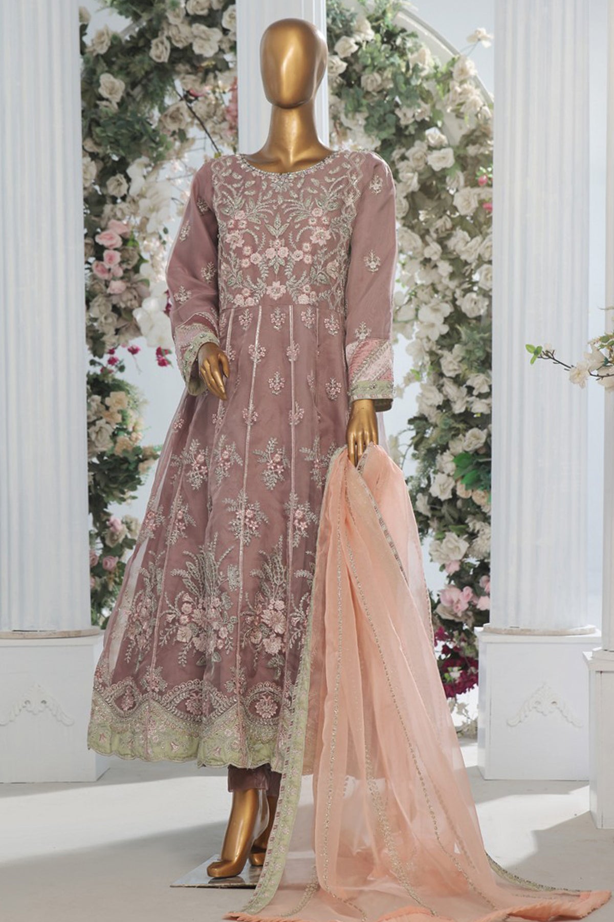 Bin Saeed Stitched 3 Piece Luxury Emb Organza Festive Frock Vol-01 Collection'2024-OWS-1219-Mauve