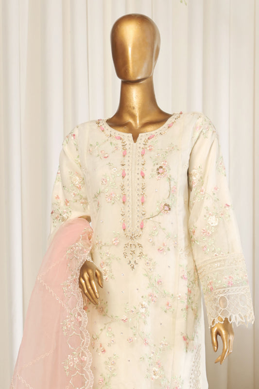 Bin Saeed Stitched 3 Piece Emb Chiffon Collection'2025-OWS-1789-Off White