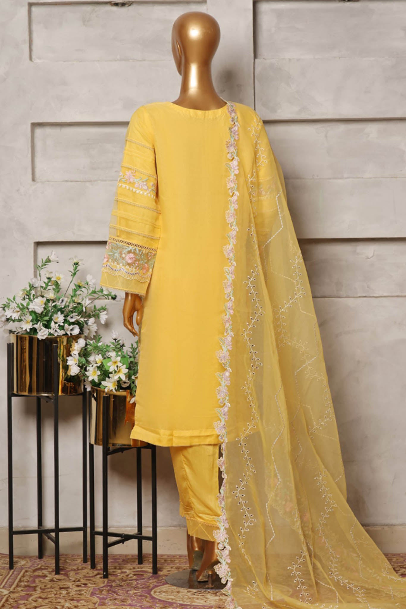 Bin Saeed Stitched 3 Piece Festive Formals Emb Organza Collection'2024-OWS-346-Yellow