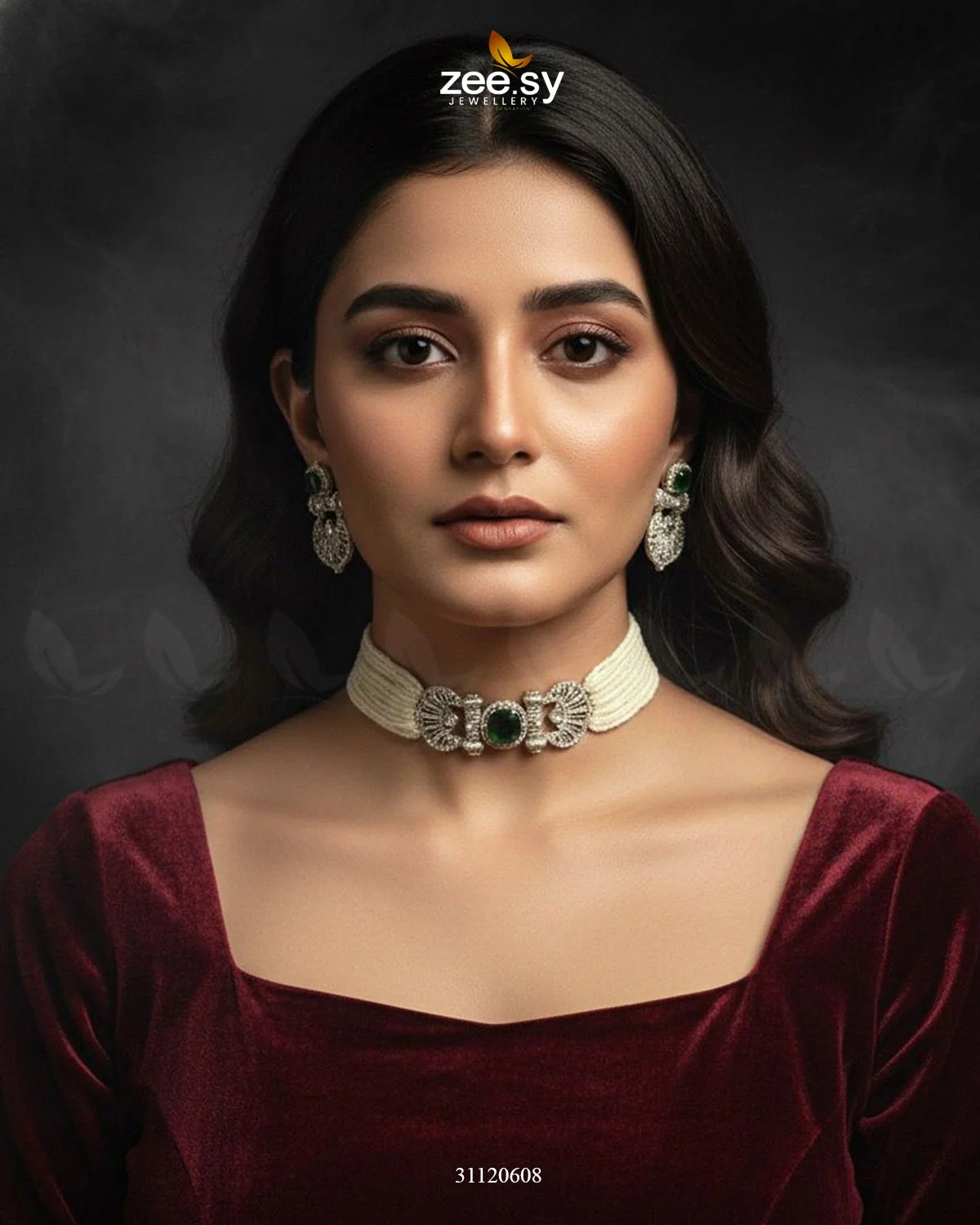 Obelisk Rhodium Polished Choker Set - Zeesy Jewellery