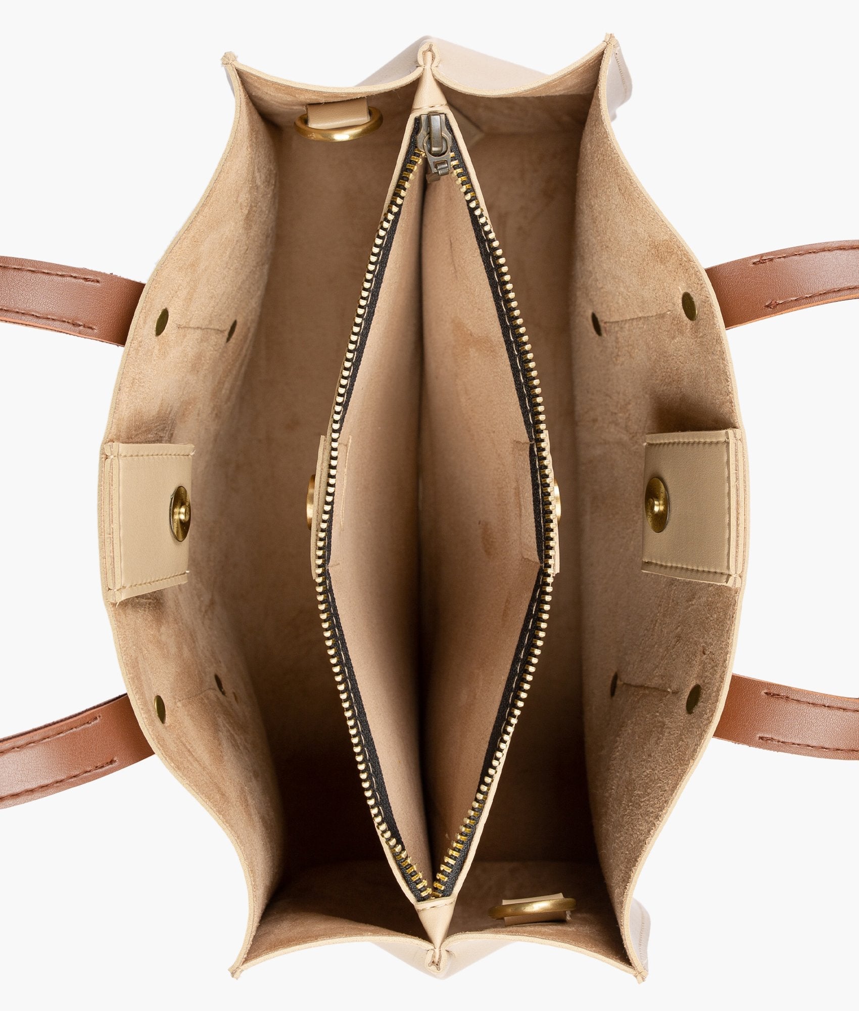 RTW Creation - Off-white with brown multi compartment satchel bag