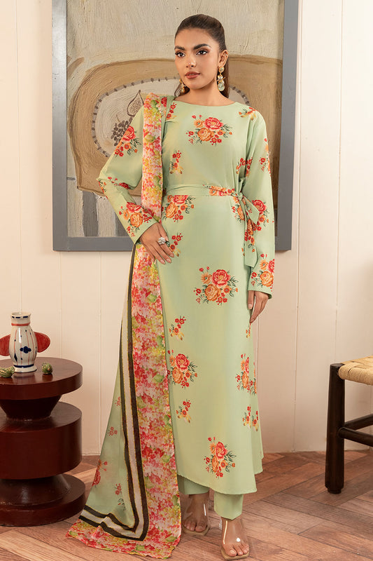 Zebaish By Stitch Vibes Stitched 3 Piece Dress Collection'2024-Olive Floral Dress