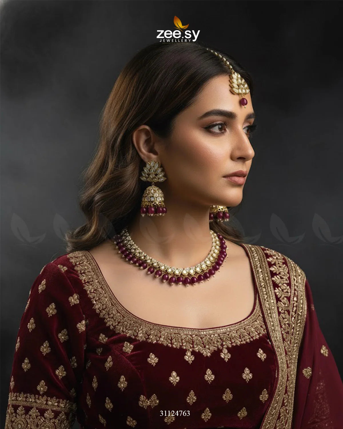 Opulent Tradiitional Necklace Set Golden Red - Zeesy Jewellery
