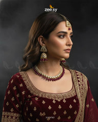 Opulent Tradiitional Necklace Set Golden Red - Zeesy Jewellery