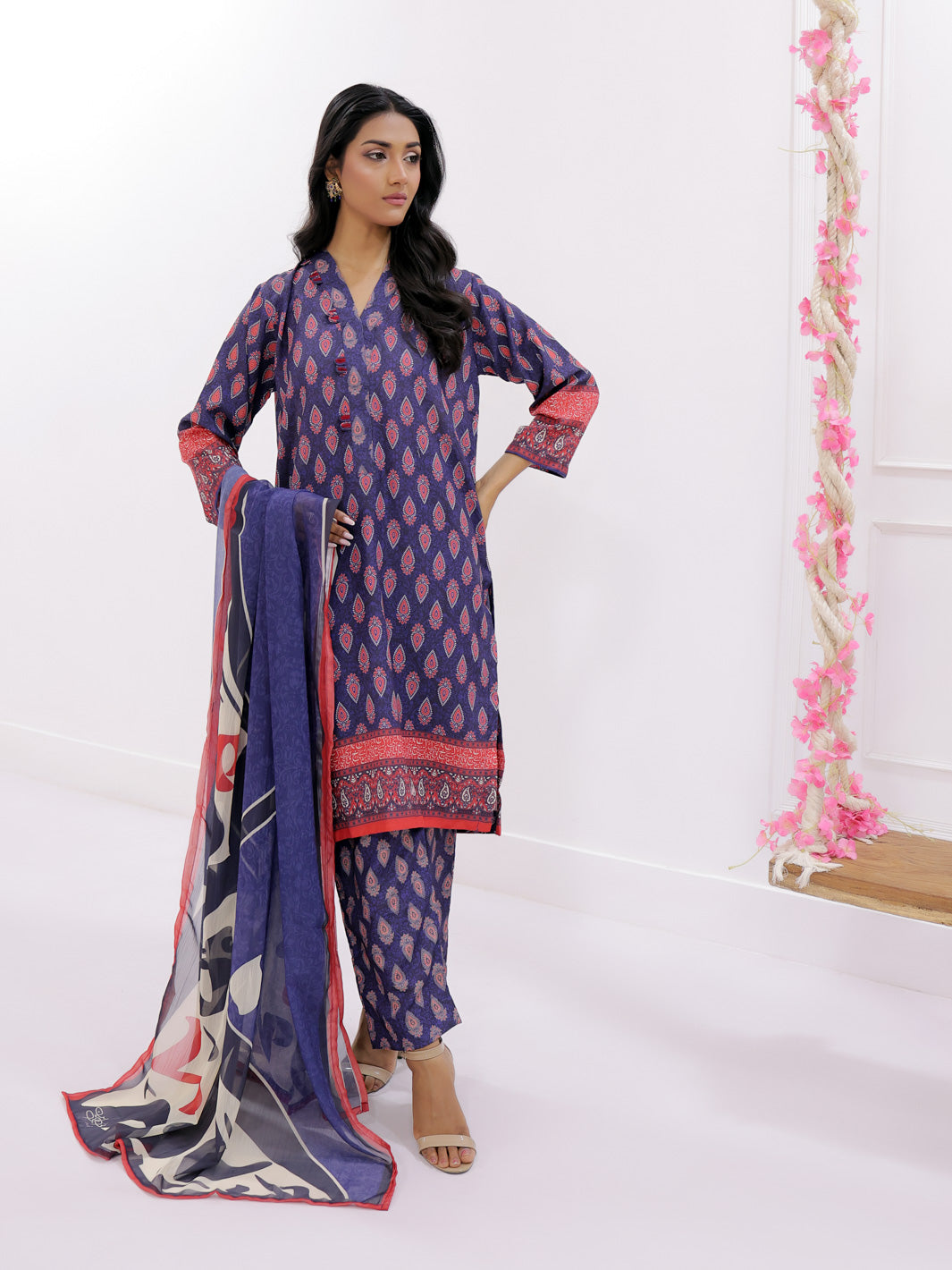 Khuaab Stitched 3 Pc Electric Blue