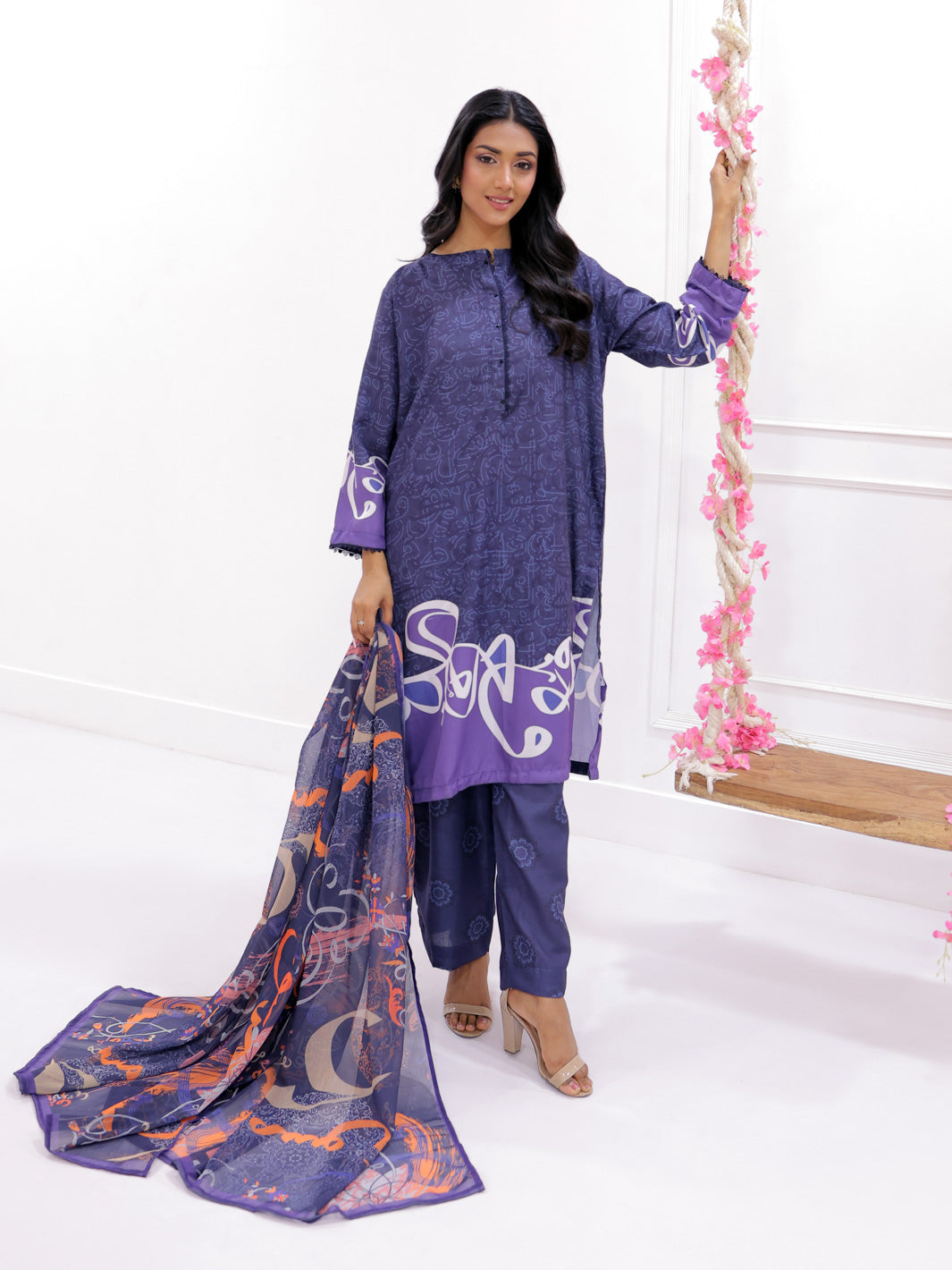 Khushi Stitched 3 Pc Navy Blue