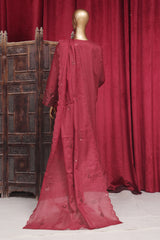 Bin Saeed Stitched 3 Piece Luxury Plain Emb Cotton Vol-03 Collection-PC-1808-Red