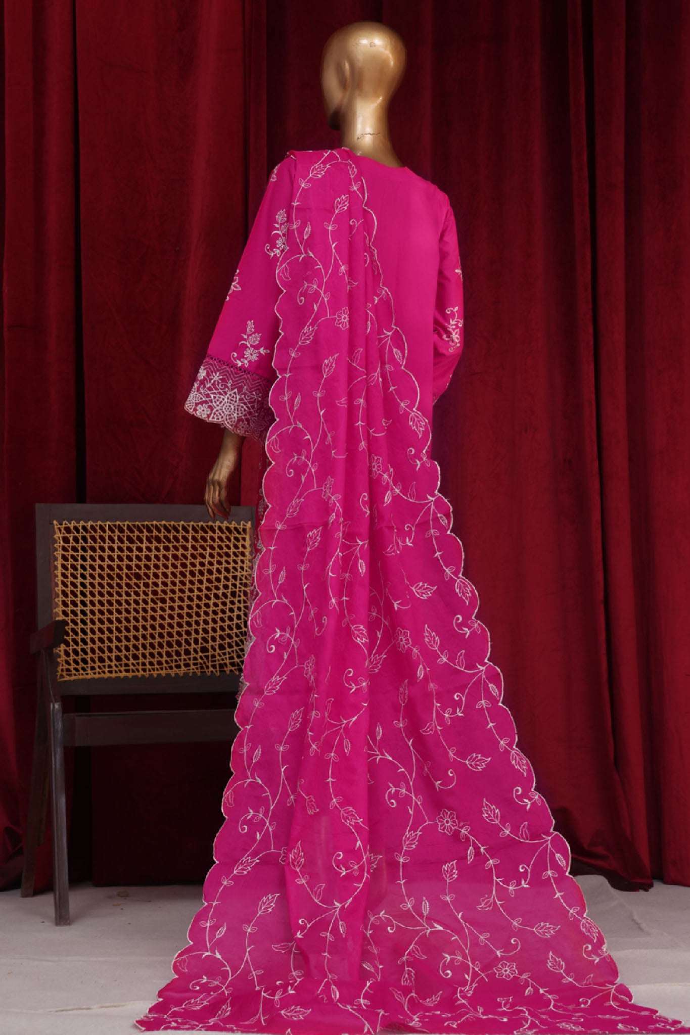 Bin Saeed Stitched 3 Piece Luxury Plain Cotton Vol-01 Collection-PC-28620-Magenta