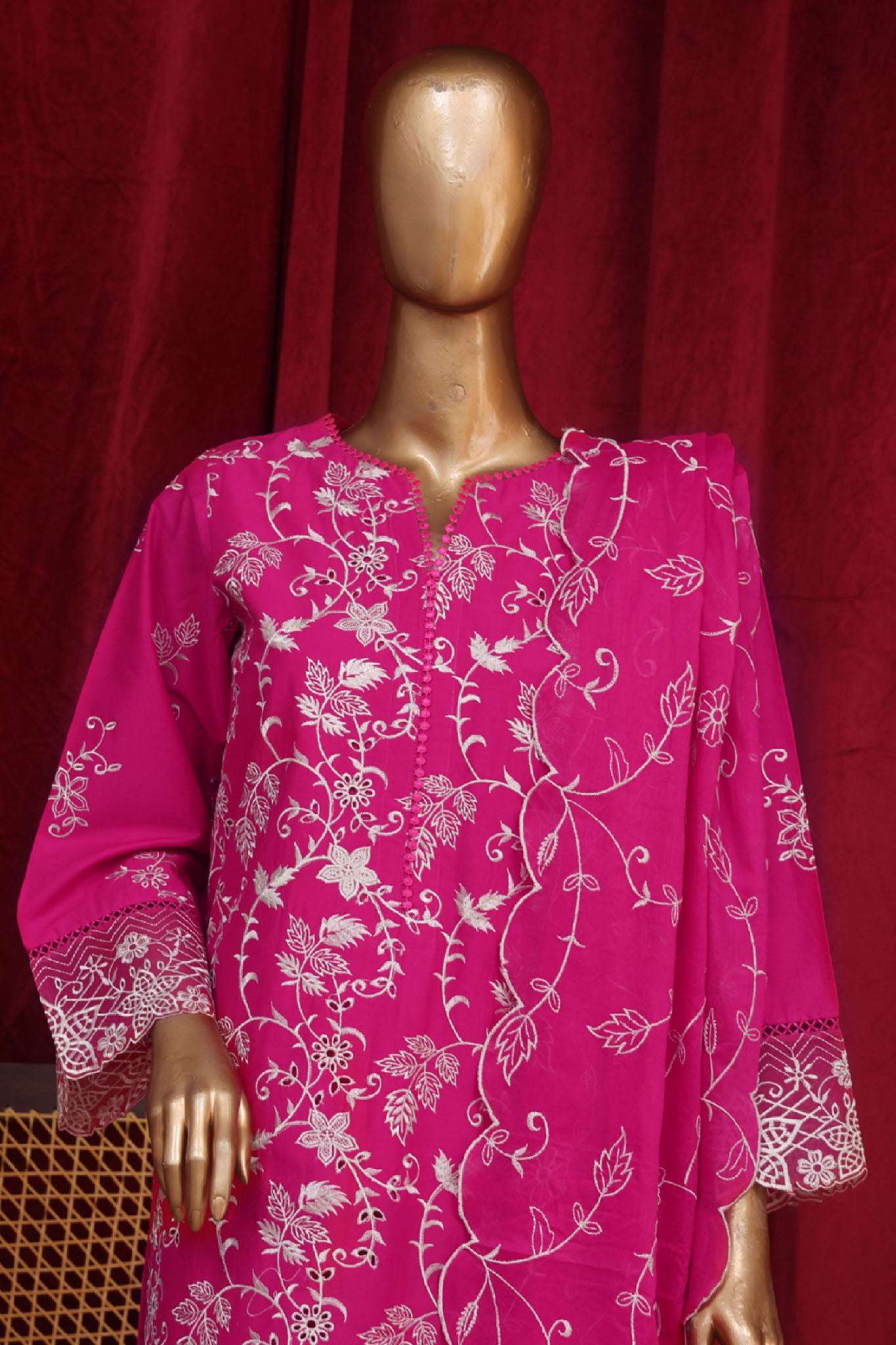 Bin Saeed Stitched 3 Piece Luxury Plain Cotton Vol-01 Collection-PC-28620-Magenta