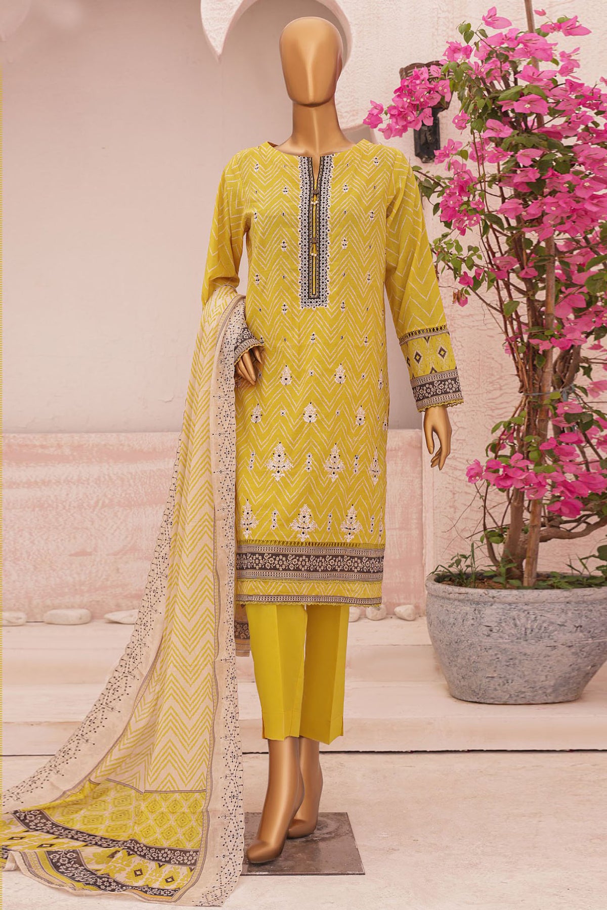 Hz Premium Unstitched 3 Piece Emb Lawn Vol-03 Collection'2024-PEC-747