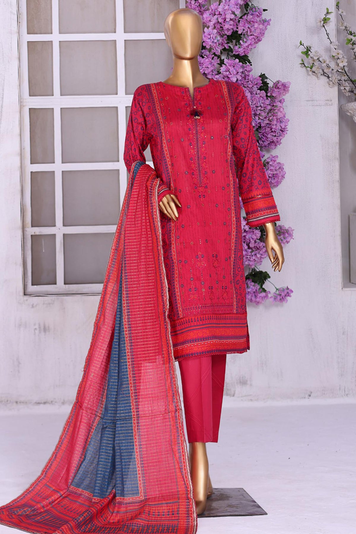 Aashkaar by Hz Stitched 3 Piece Printed & Emb Lawn Vol-01 Collection'2024-PEL-405-B-Pink