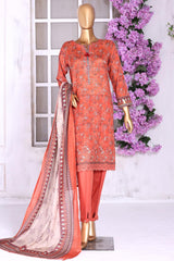Aashkaar by Hz Stitched 3 Piece Printed & Emb Lawn Vol-01 Collection'2024-PEL-407-Coral