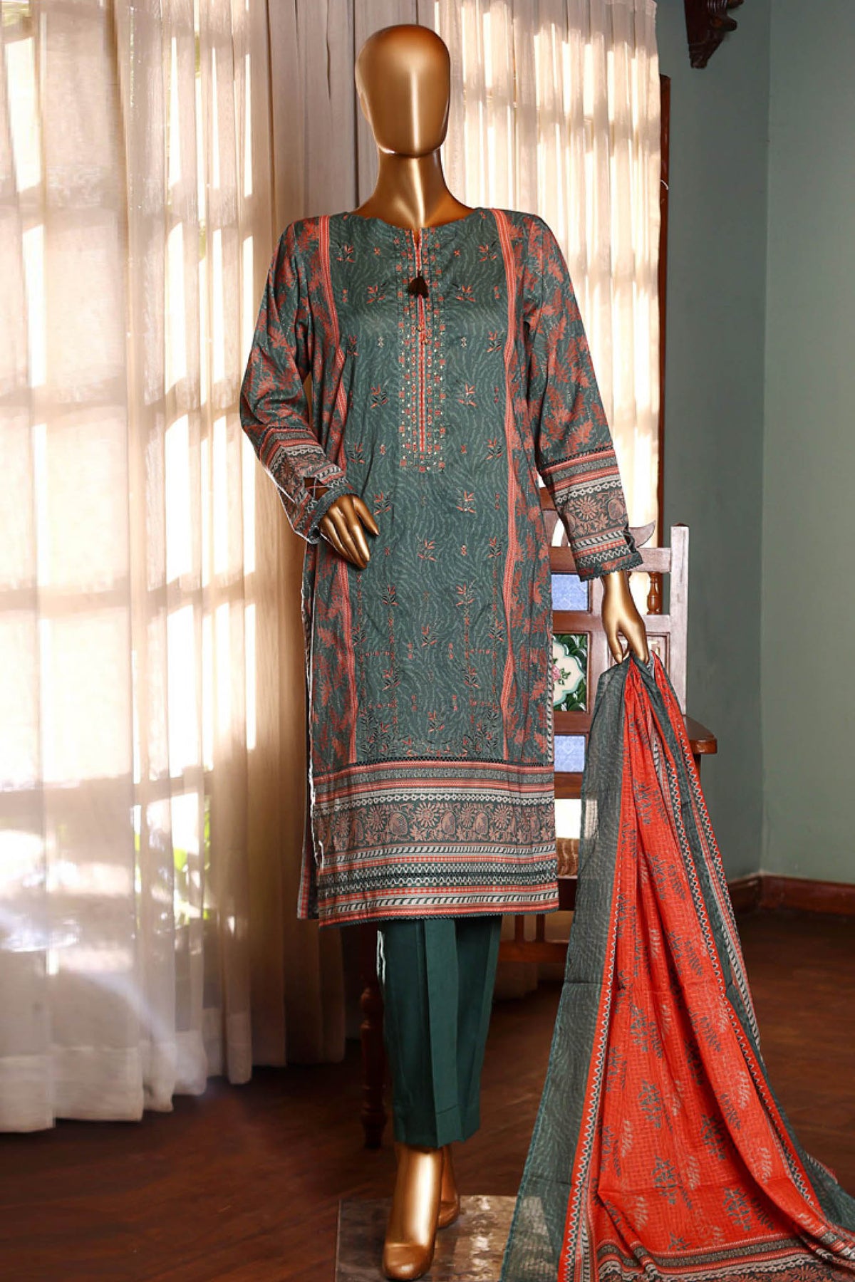 Aashkar By HZ Stitched 3 Piece Printed & Emb Lawn Vol-02 Collection'2024-PEL-415-Green