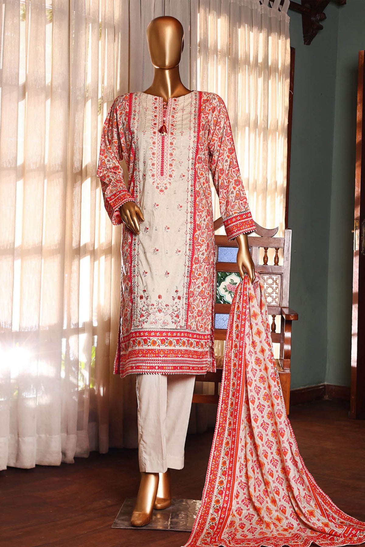 Aashkar By HZ Stitched 3 Piece Printed & Emb Lawn Vol-02 Collection'2024-PEL-416-Beige