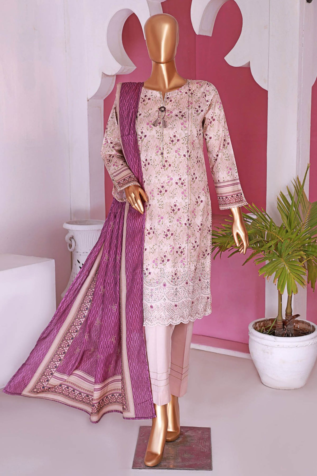 Aashkar By HZ Stitched 3 Piece Printed & Emb Lawn Vol-03 Collection'2024-PEL-418-T.Pink