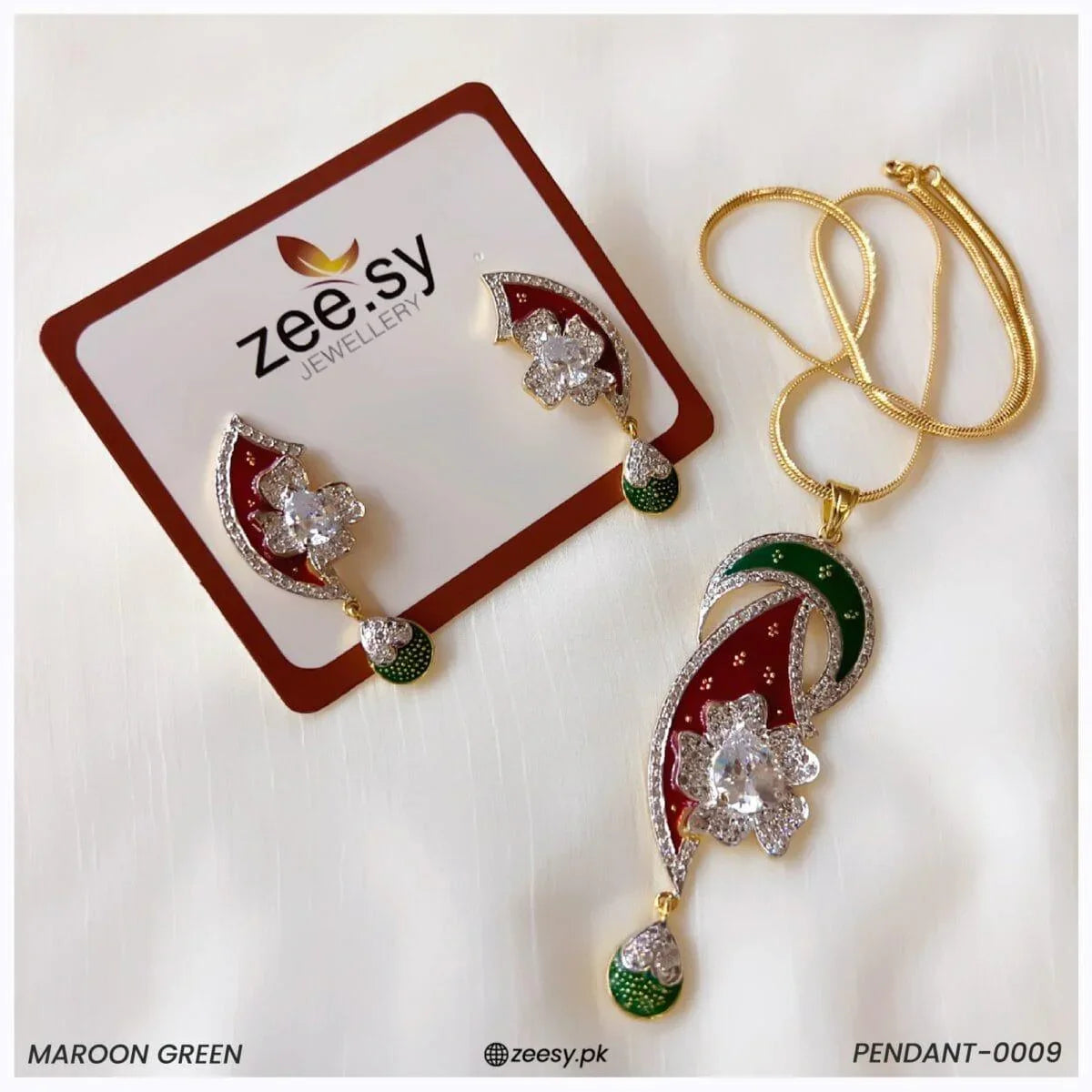 PENDANT-0009 Green-Red-White - Zeesy Jewellery