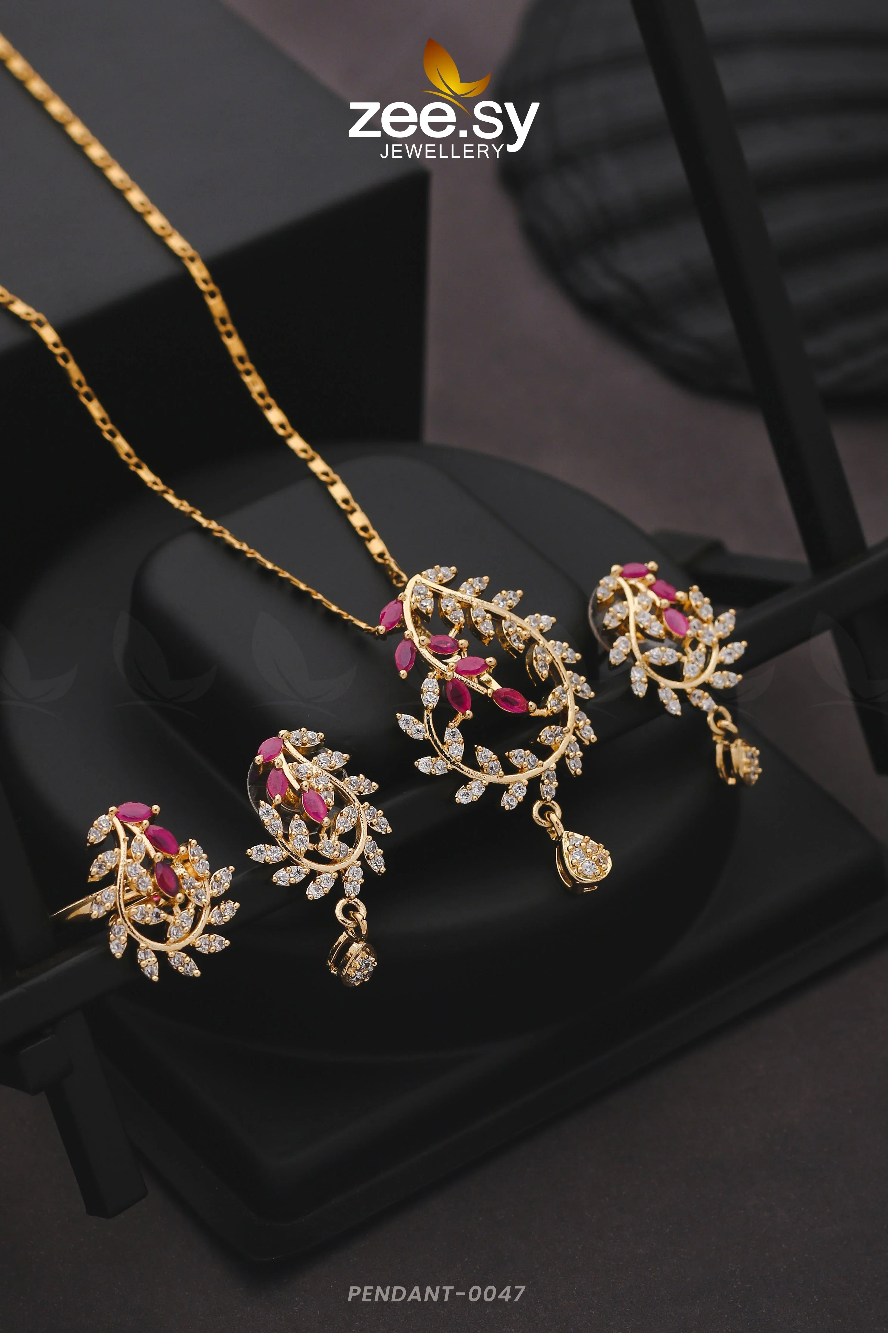 PENDANT-0047 Golden Red - Zeesy Jewellery