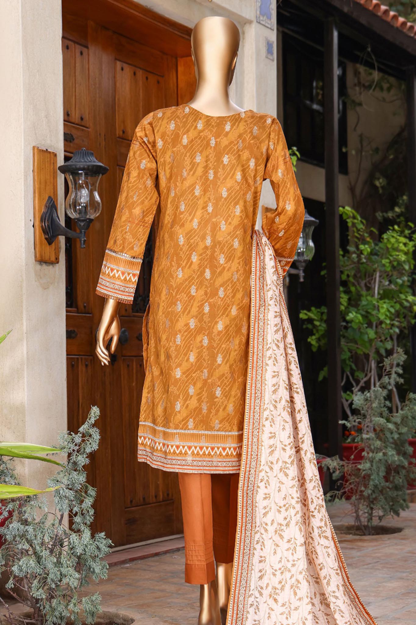 Damask by Hz RTW 3 Piece Jacquard Printed Lawn Collection'2024-PJL-401-Mustard