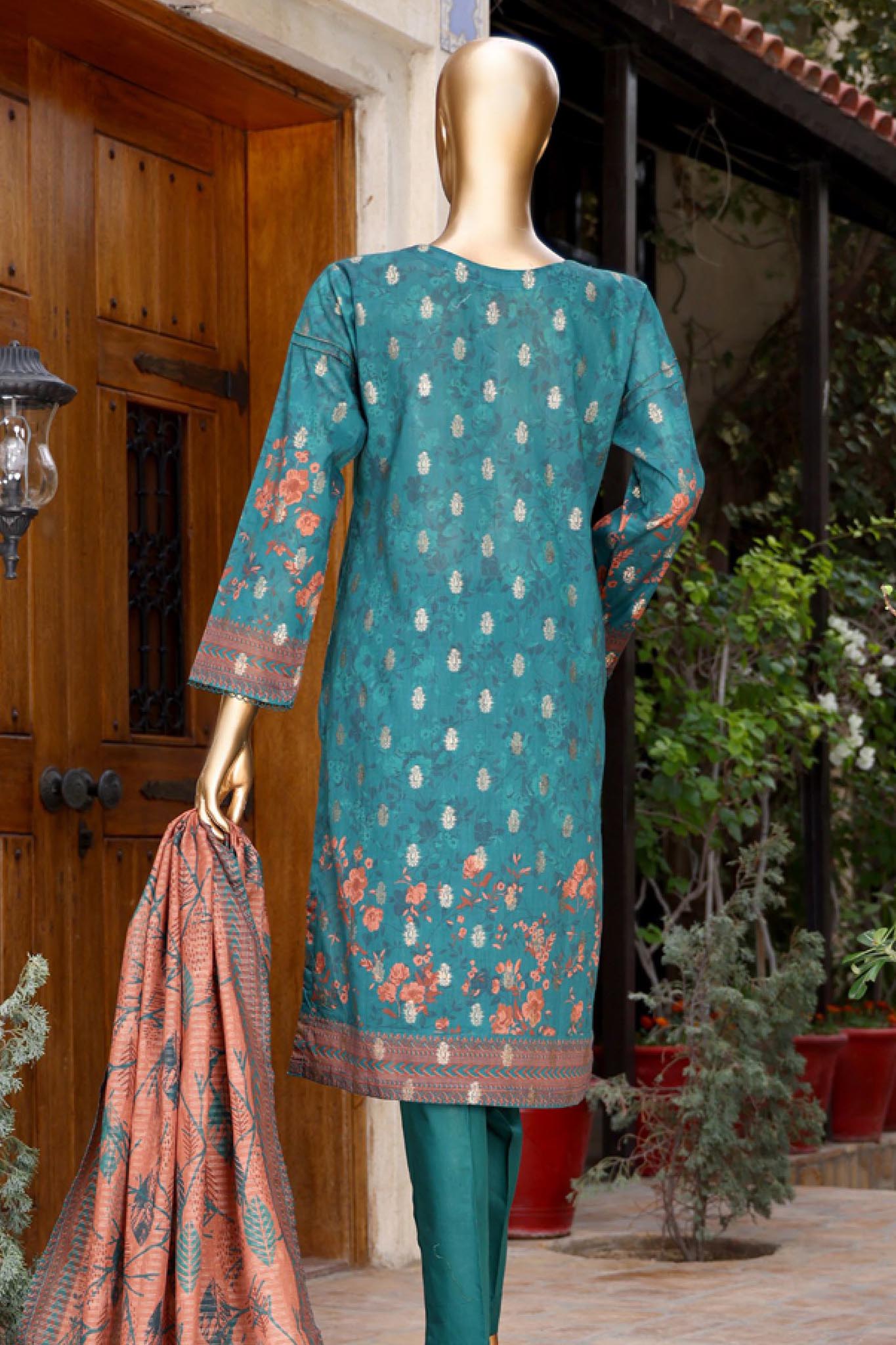 Damask by Hz RTW 3 Piece Jacquard Printed Lawn Collection'2024-PJL-402-Teal