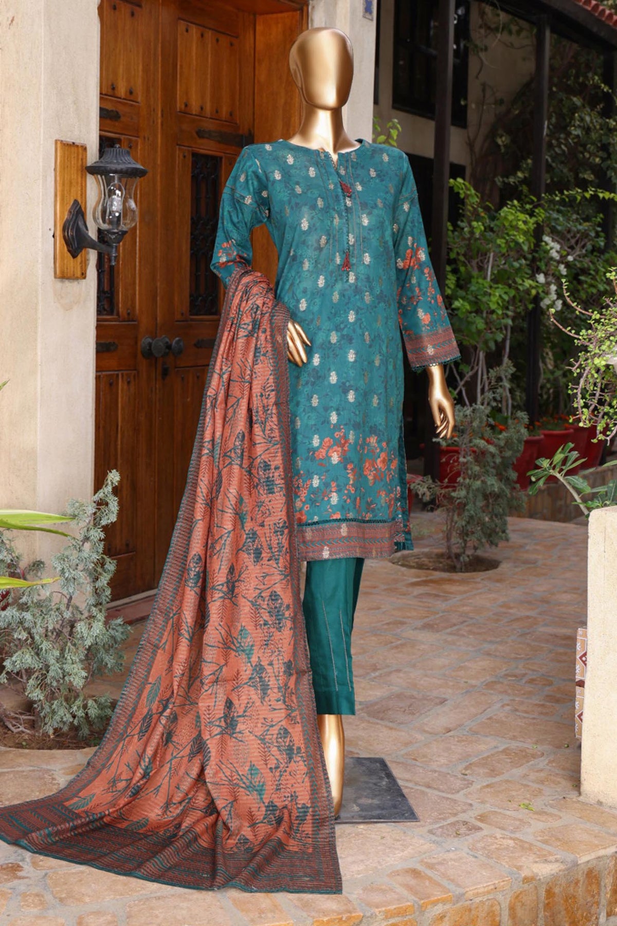 Damask by Hz RTW 3 Piece Jacquard Printed Lawn Collection'2024-PJL-402-Teal