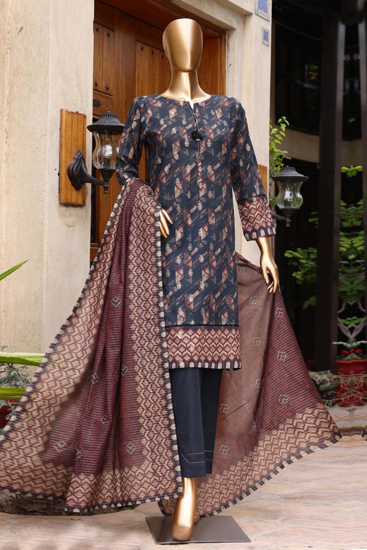 Damask by Hz RTW 3 Piece Jacquard Printed Lawn Collection'2024-PJL-405-Black