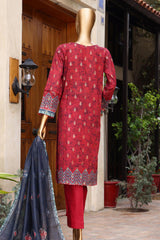 Damask by Hz RTW 3 Piece Jacquard Printed Lawn Collection'2024-PJL-407-Red