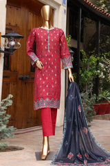 Damask by Hz RTW 3 Piece Jacquard Printed Lawn Collection'2024-PJL-407-Red