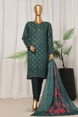 Damask by Hz Stitched 3 Piece Digital Printed Jacquard Collection'2024-PJL-701-Green