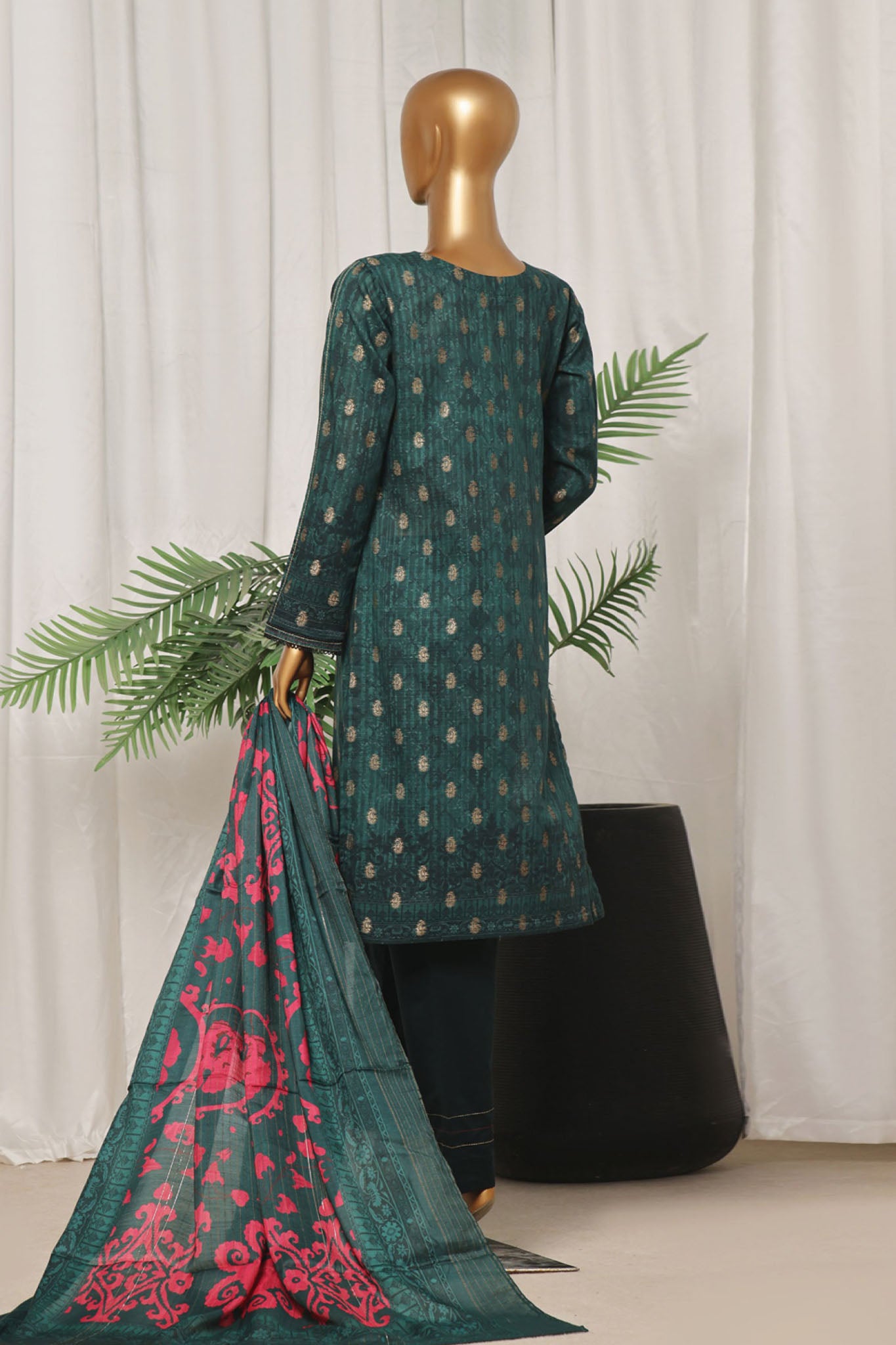 Damask by Hz Stitched 3 Piece Digital Printed Jacquard Collection'2024-PJL-701-Green