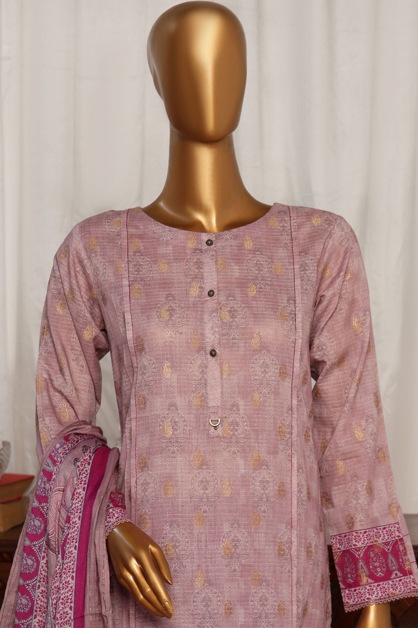 Damask by Hz Stitched 3 Piece Digital Printed Jacquard Collection'2024-PJL-704-Pink