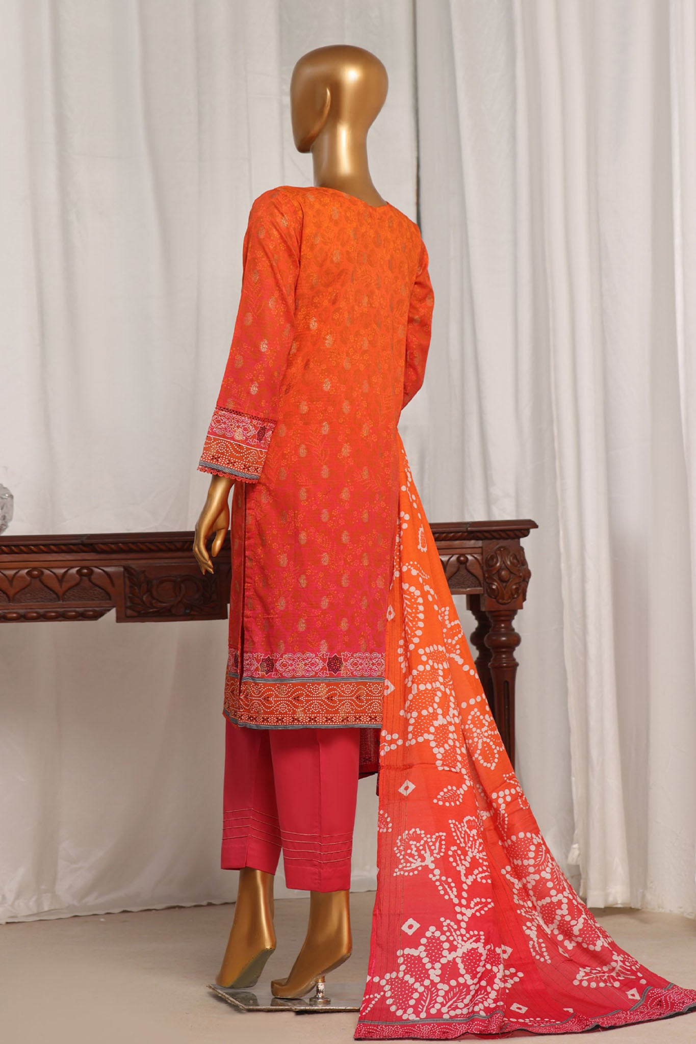 Damask by Hz Stitched 3 Piece Digital Printed Jacquard Collection'2024-PJL-705-Orange