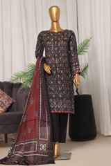 Damask by Hz Stitched 3 Piece Digital Printed Jacquard Collection'2024-PJL-708-Black