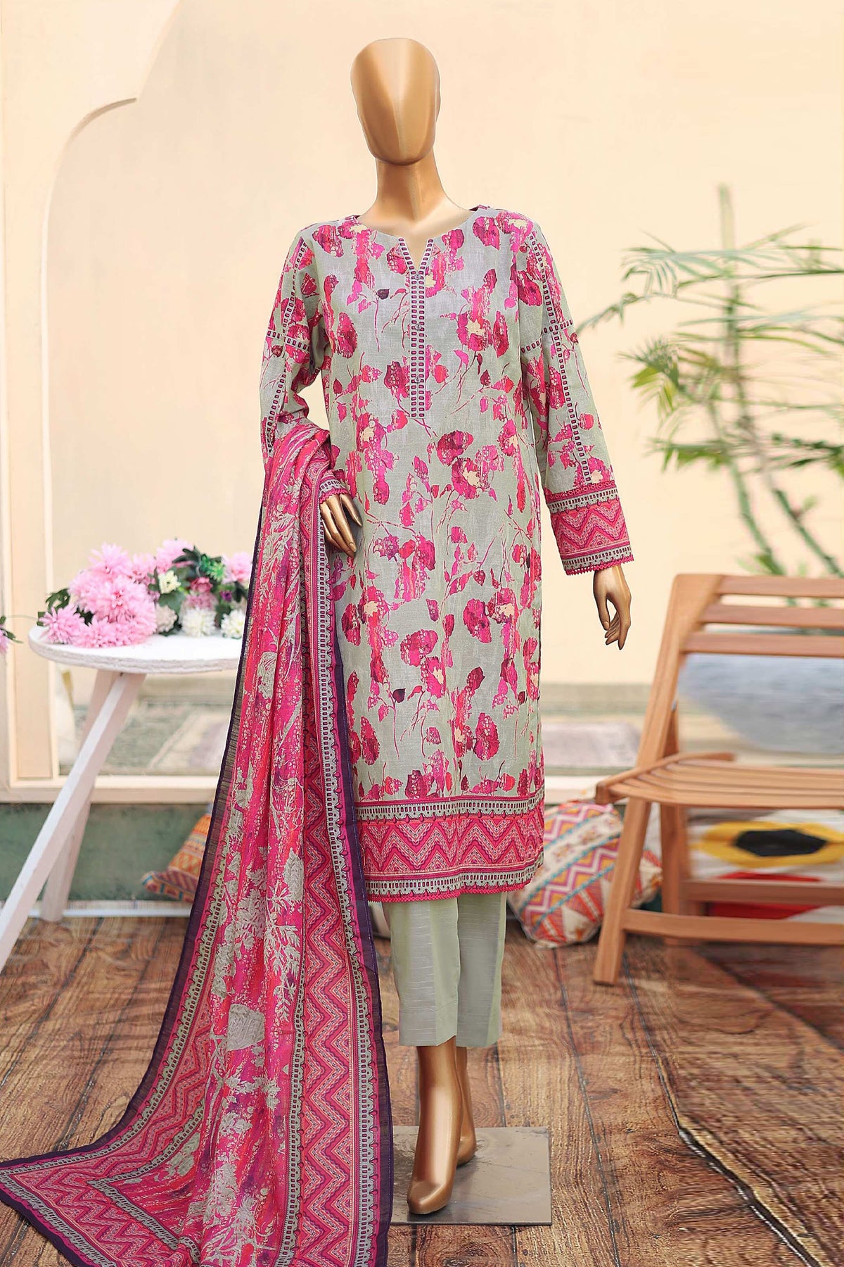 HZ Premium Unstitched 3 Piece Digital Printed Khaddar Collection'2024-PK-40