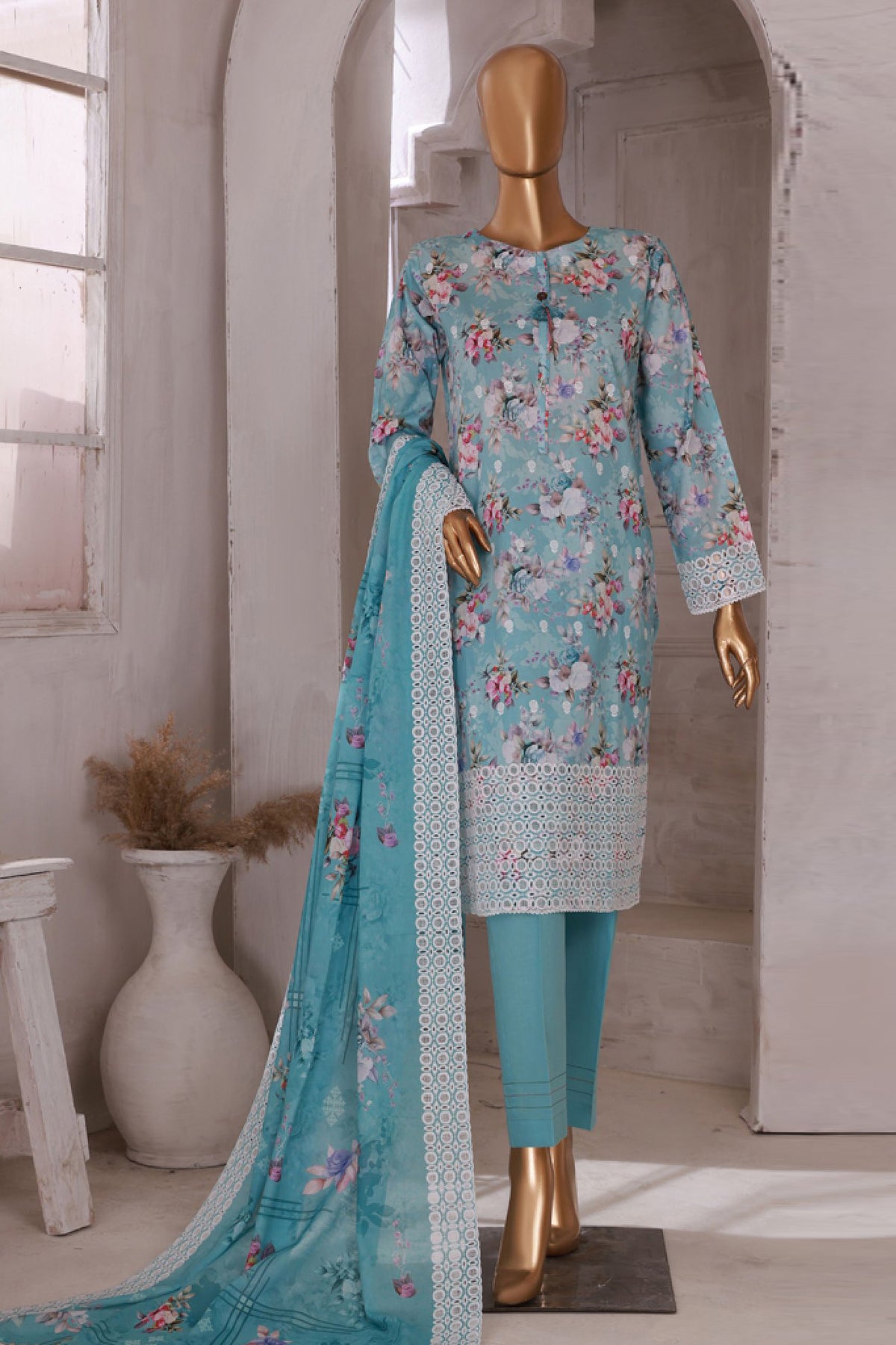 HZ Stitched 3 Piece Printkari Emb Lawn Collection'2024-PKL-404