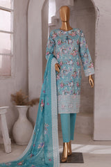 HZ Stitched 3 Piece Printkari Emb Lawn Collection'2024-PKL-404