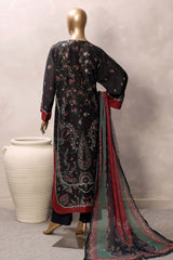 Sada Bahar Stitched 3 Piece Mid Summer Cotton Kaftan Suit-PR-1287-BLACK