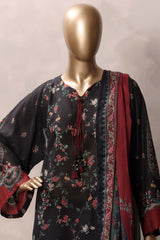 Sada Bahar Stitched 3 Piece Mid Summer Cotton Kaftan Suit-PR-1287-BLACK