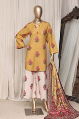 Sada Bahar Stitched 3 Piece Printed Khaddar Vol-04 Suit-PR-3124-GOLDEN