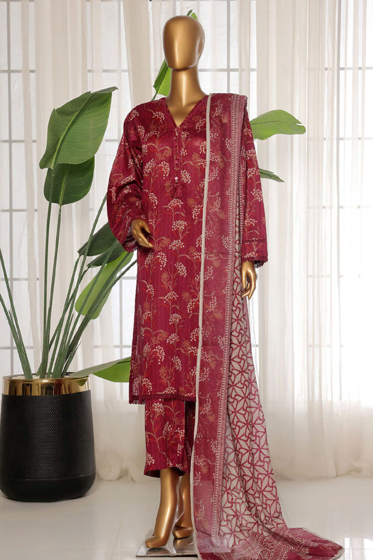 Sada Bahar Stitched 3 Piece Printed Lawn Vol-03 Collection'2025-PR-9545-Maroon