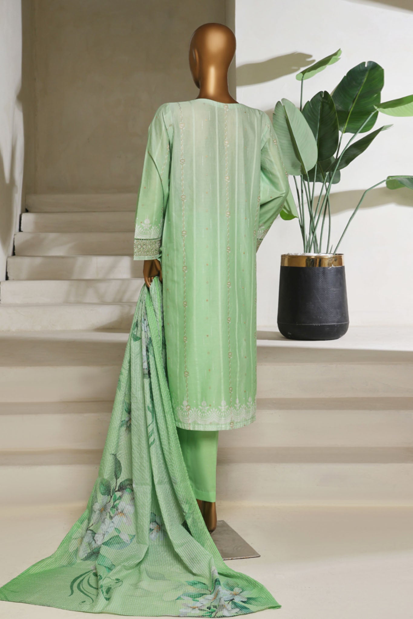 Ombre Damask By HZ Stitched 3 Piece Emb Jacquard Series Collection'2025-PSJ-029-Mint