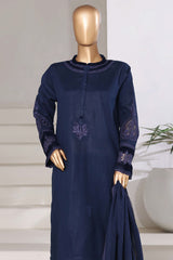 Sada Bahar Stitched 3 Piece Premium Cross Texture With Velvet Collection'2025-PWV-251-Navy Blue